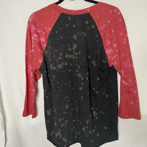 GRUBBWEAR Raglan Shirt Bleach Splatter Tee Thrashed Grunge Womens M Black Red - Picture 2 of 7